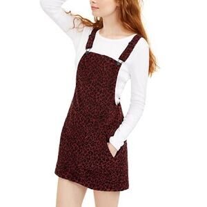 Vanilla Star Leopard Animal Printed Burgundy Corduroy Skirtall Overall sz 3 NWT